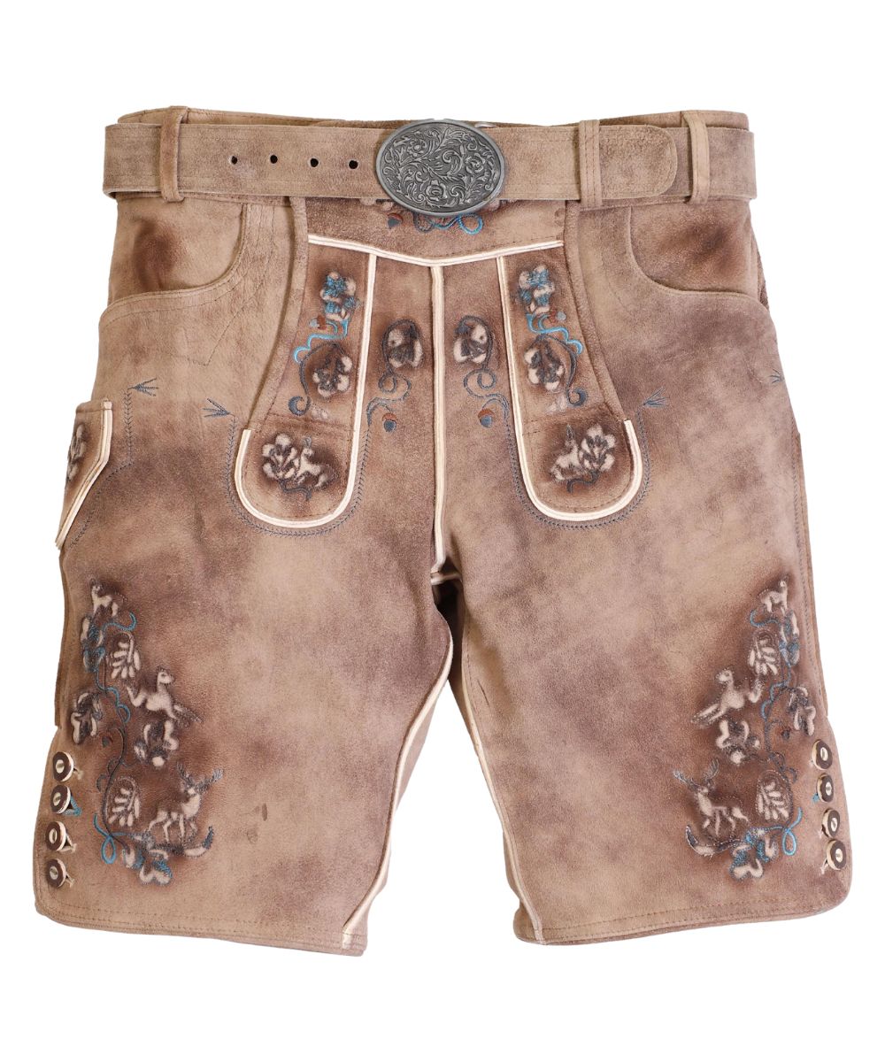 Traditional Beige Lederhosen with Blue Detail Traditional Beige Lederhosen with Blue Detail
